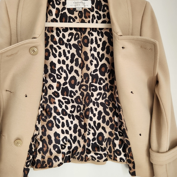 Tahari ASL Size 4 Beige Double Breasted Blazer 3/4 Belted Sleeve Square Buttons - Picture 9 of 13